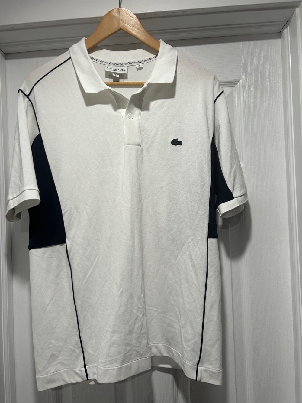 Lacoste White Polo with Navy Side Panels